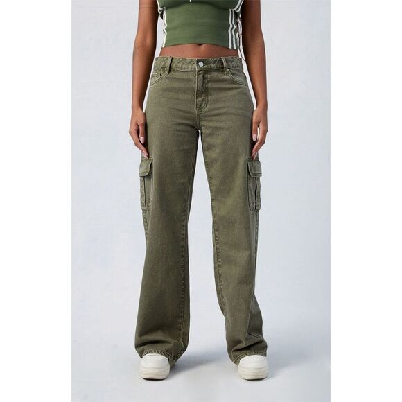 PacSun Green Low Rise Extreme Baggy Cargo Pants Size 26 - Picture 1 of 16